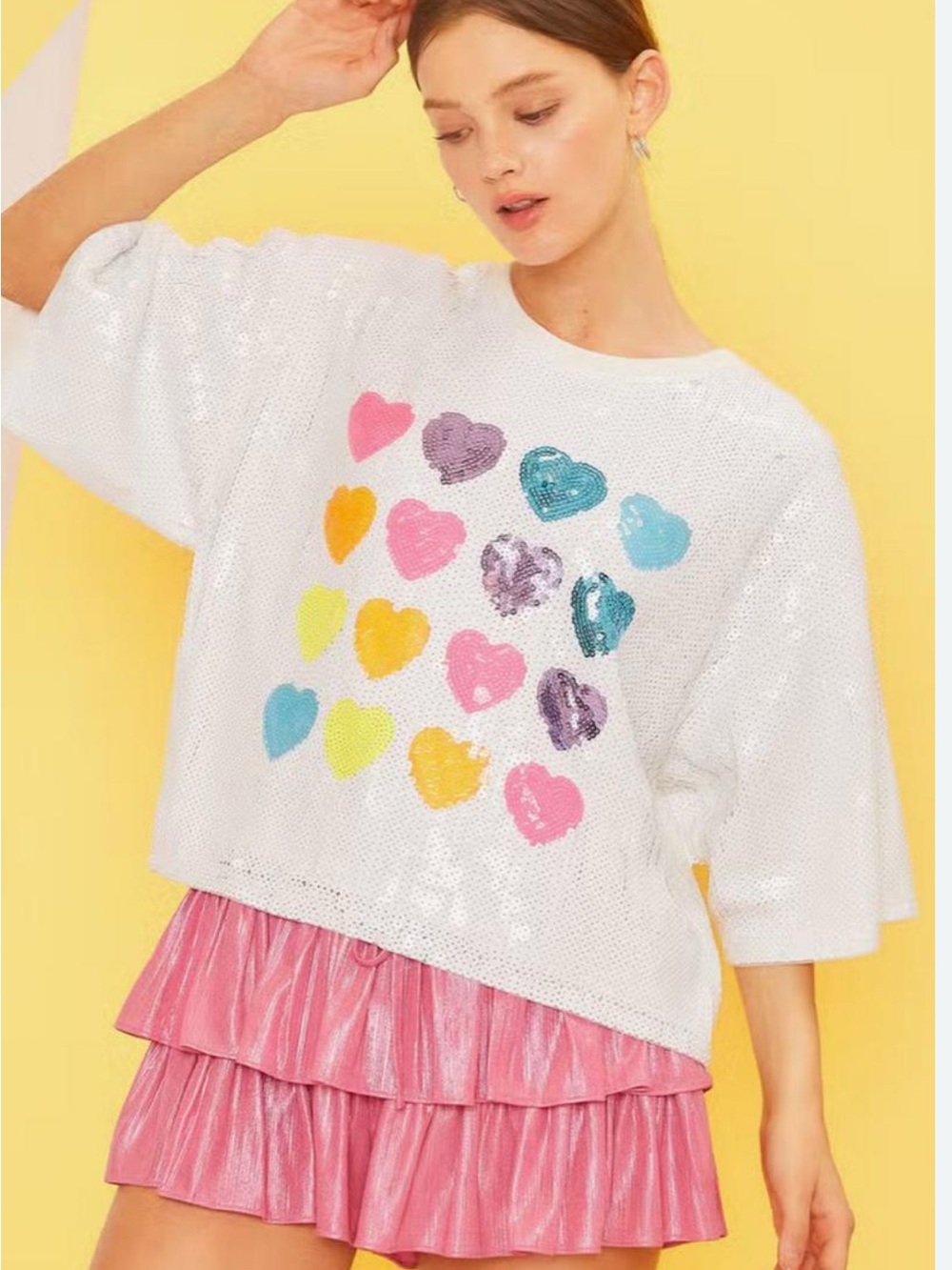 MainStrip White Sequin Multi-colored Neon Heats Coquette Girlcore Sz Large